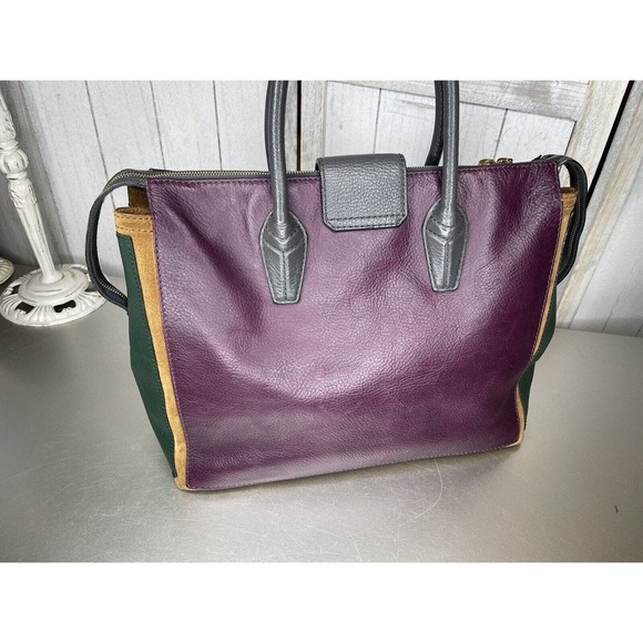 Yves Saint Laurent Muse Two Cabas Tote Purple Green Pebble Leather Carry All Bag - Picture 6 of 13
